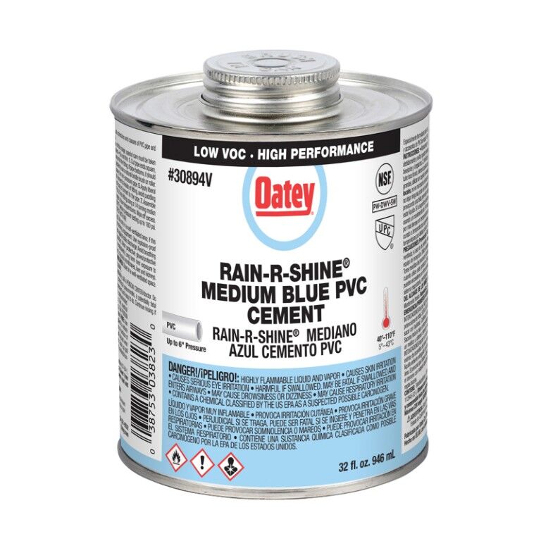 Oatey Rain-R-Shine Medium Blue PVC Cement, 32-Oz