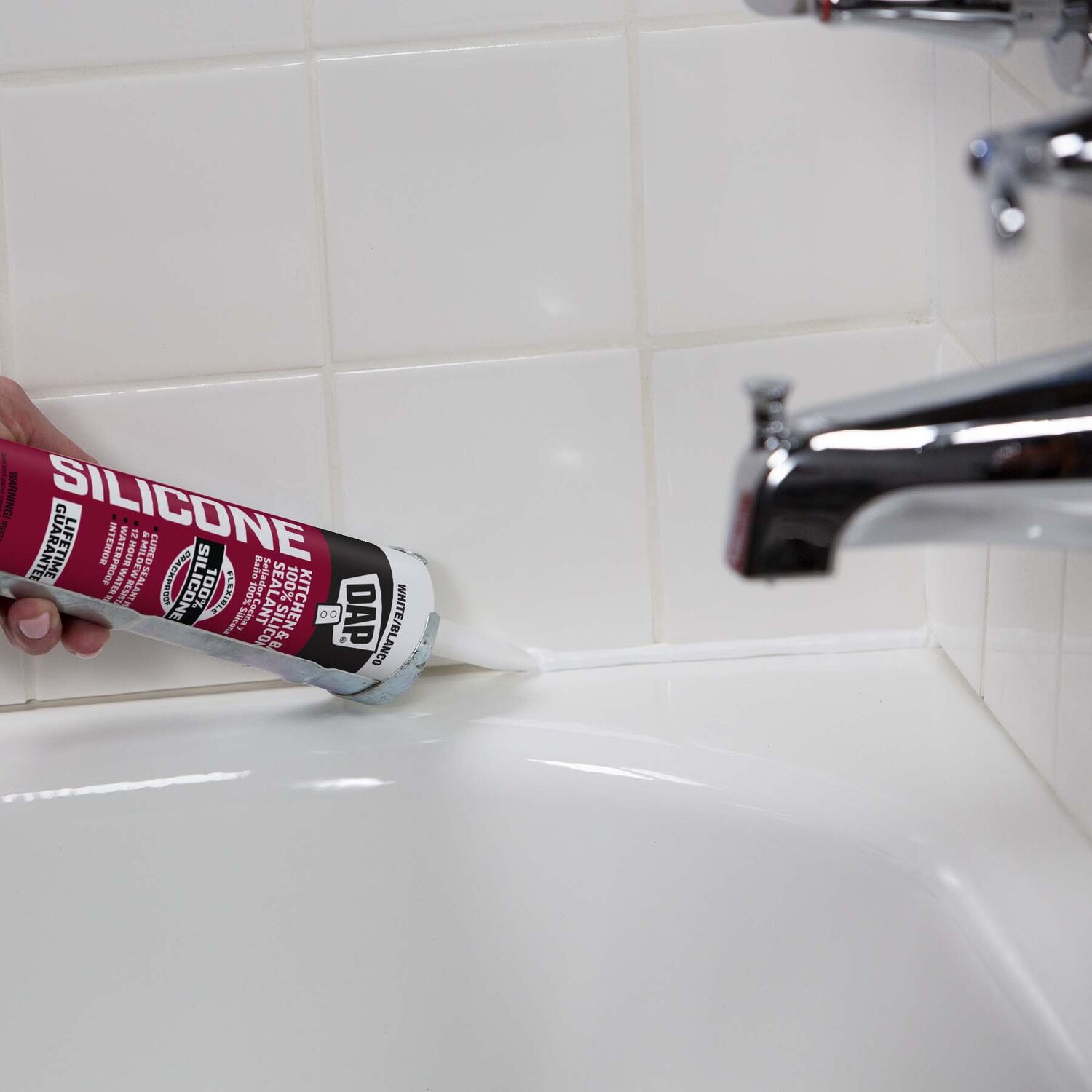 DAP 100% Silicone Rubber Kitchen, Bath & Plumbing Bath Sealant, 9.8-Oz