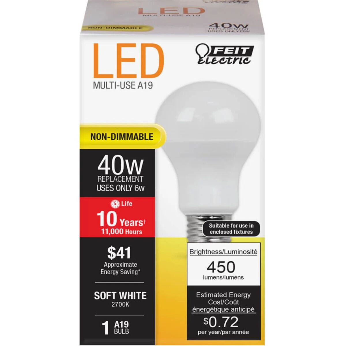 Feit Electric Soft White A19 General Purpose LED Light Bulb, 40-W