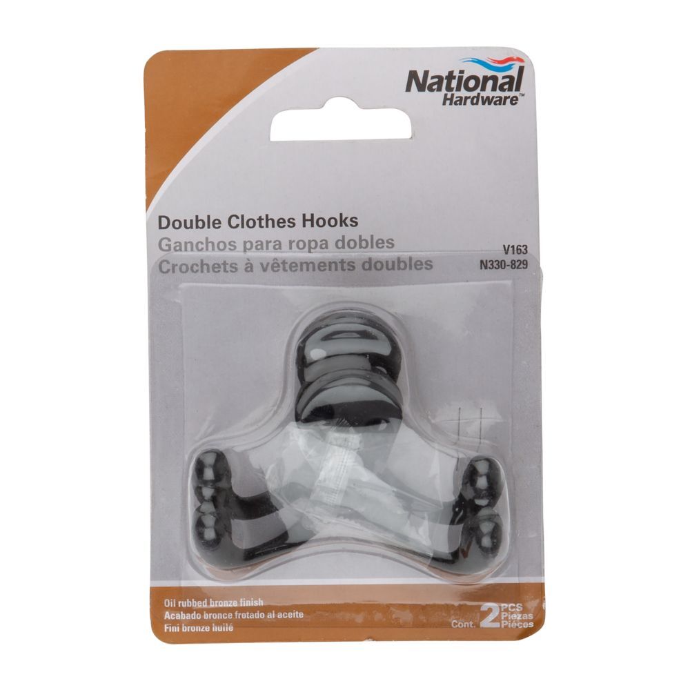 National Hardware Oil Rubbed Bronze Double Clothes Hook, 2-Pk