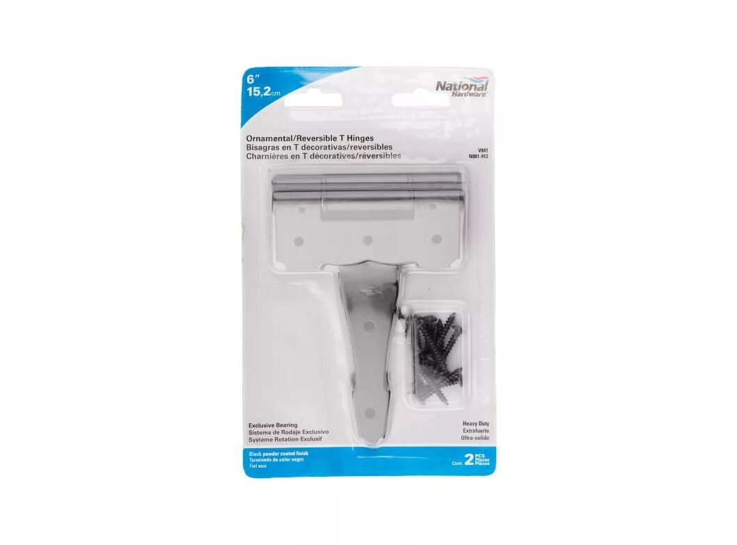 National Hardware Black Ornamental T-Hinge, 6-In, 2-Pk