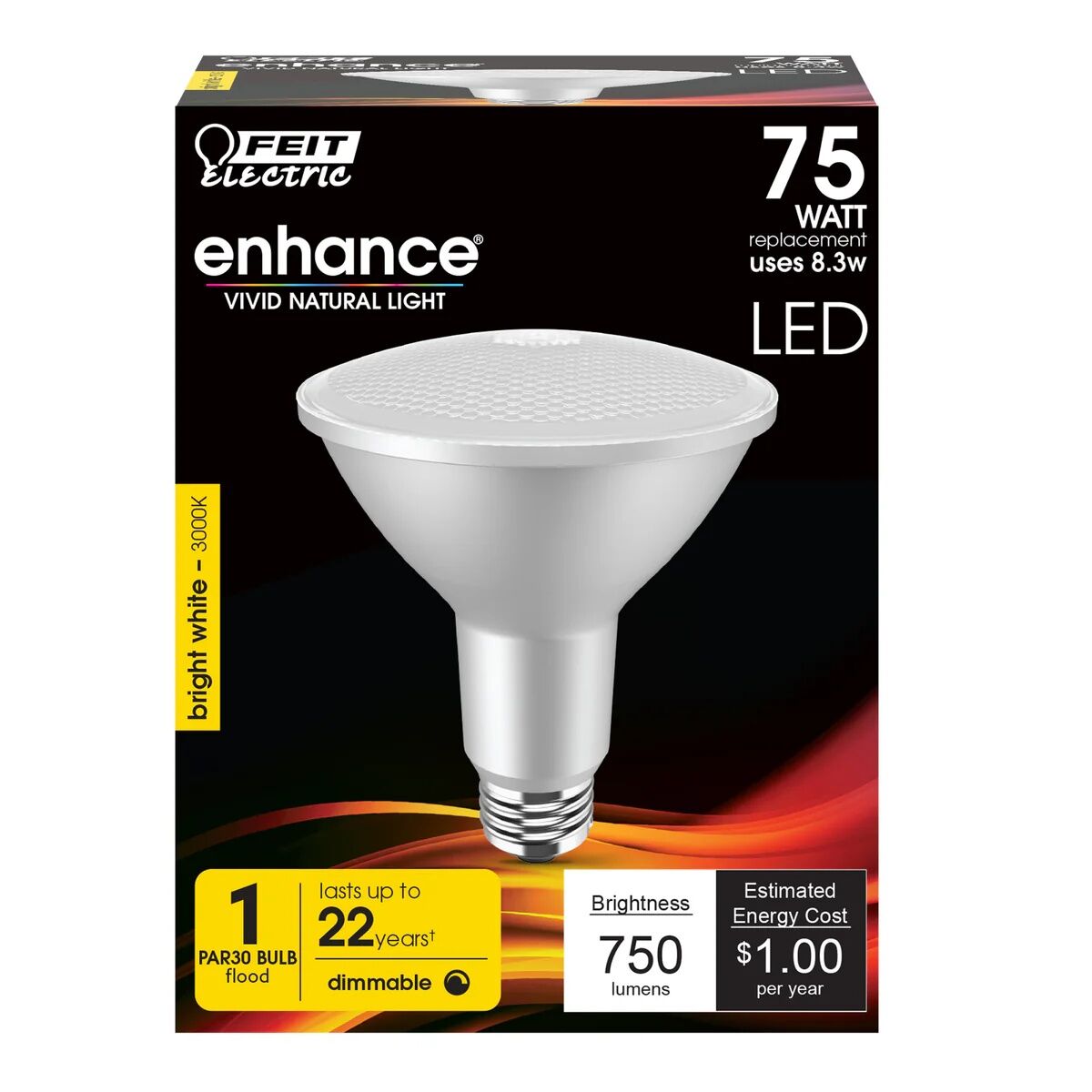 Feit Electric Bright White E26 Bas PAR30 Long Neck Dimmable enhance Reflector LED Bulb, 75-W