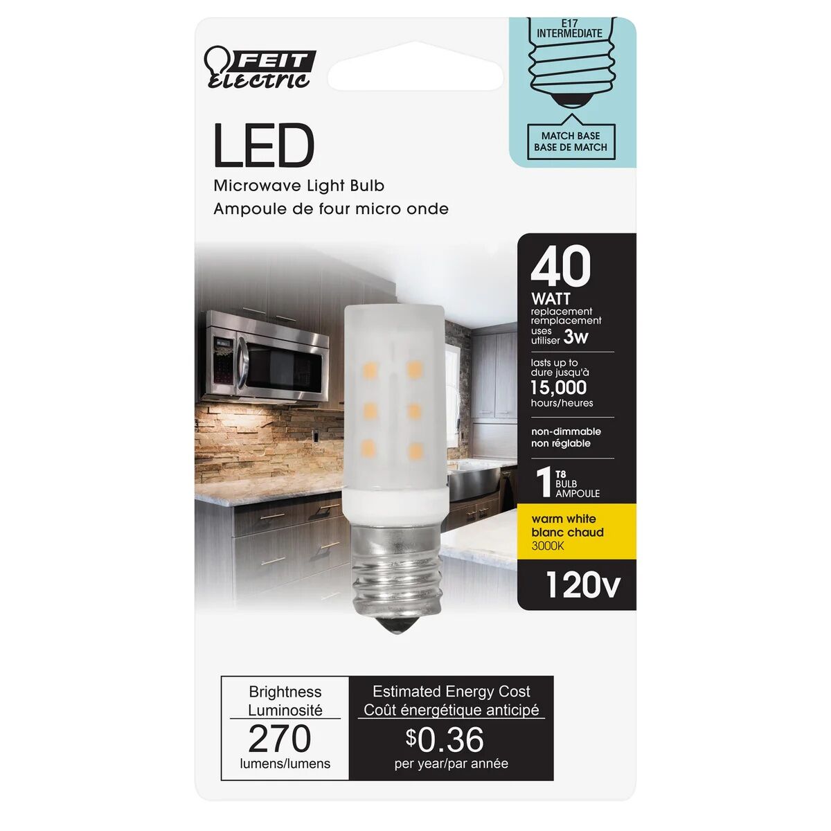 Feit Electric E17 Base T8 Specialty LED Bulb, 40-W