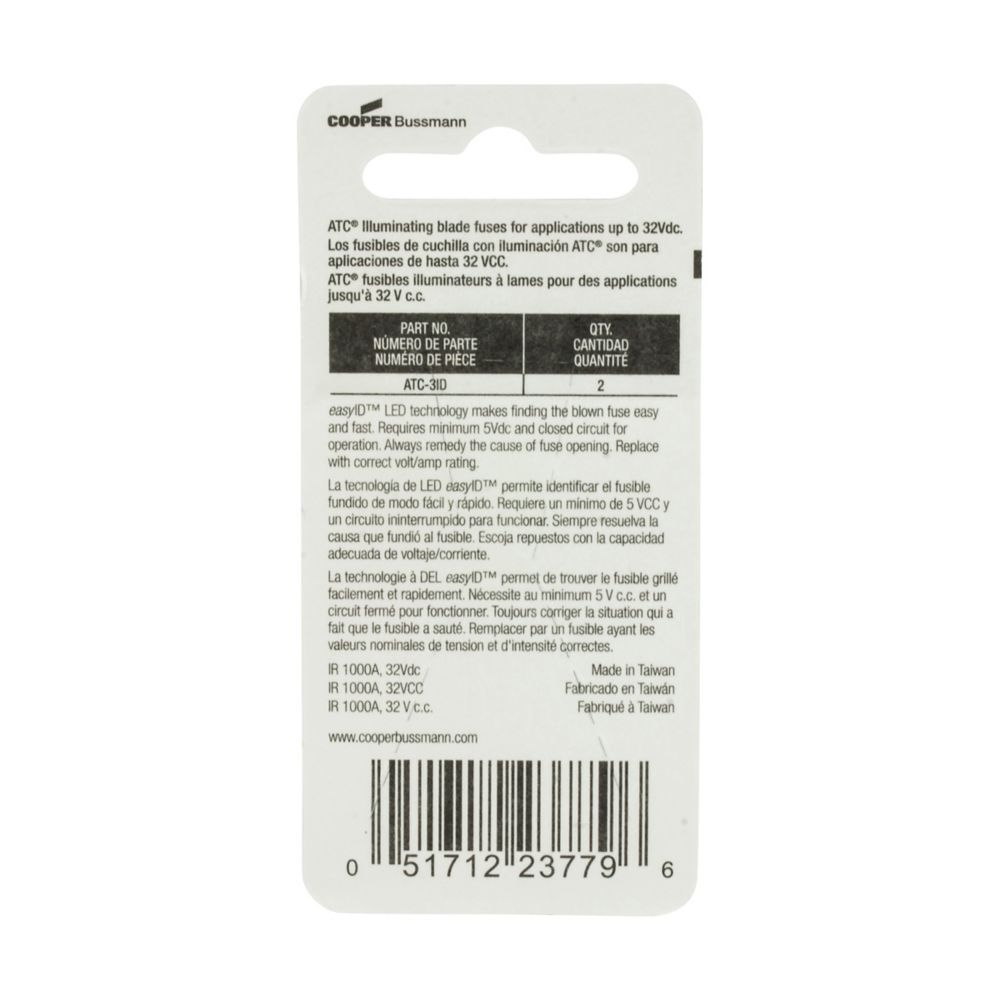 Bussmann Violet Non-Indicating ATC EasyID Blade Fuse, 3-A, 32-V DC, 2-Pk