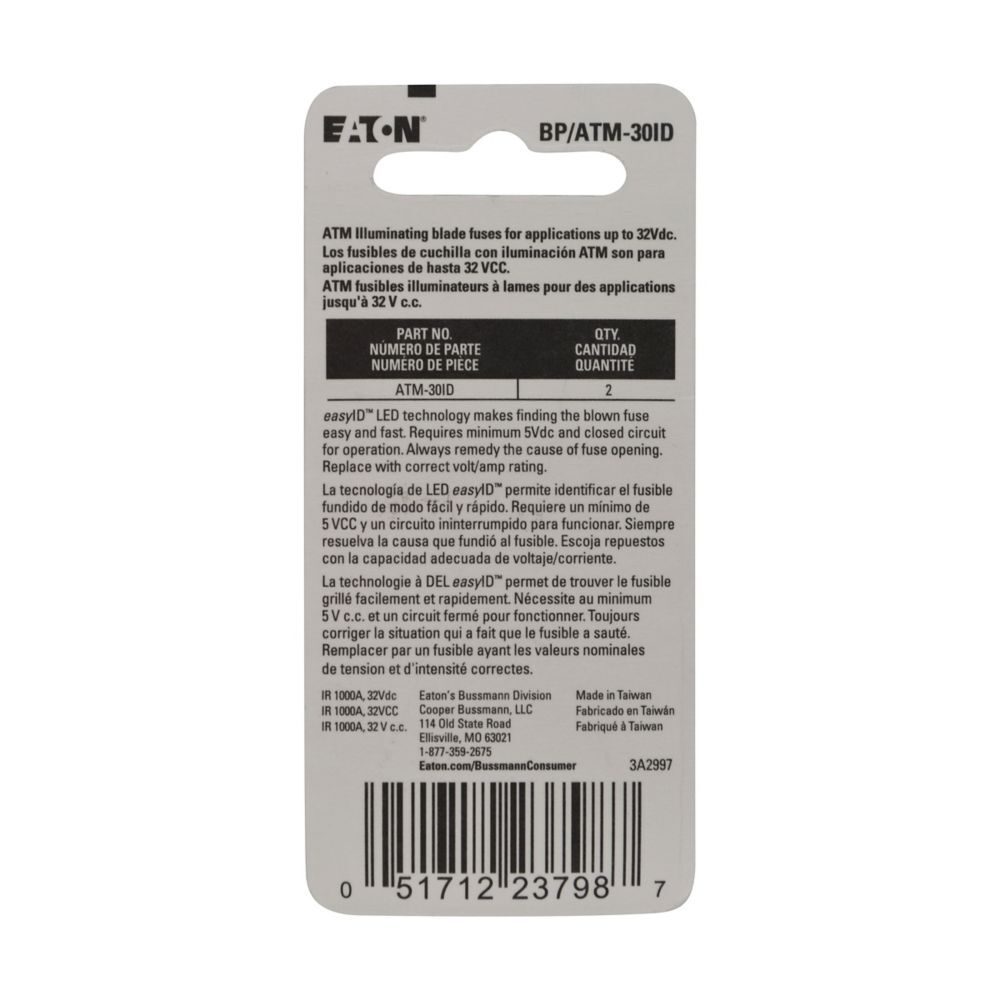 Eaton Bussmann Series 30A ATM EasyID Blade Fuse, 2-Pk