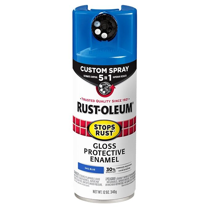 Rust-Oleum Stops Rust Protective Enamel Spray Paint Gloss Sail Blue Custom Spray 5-In-1, 12-Oz