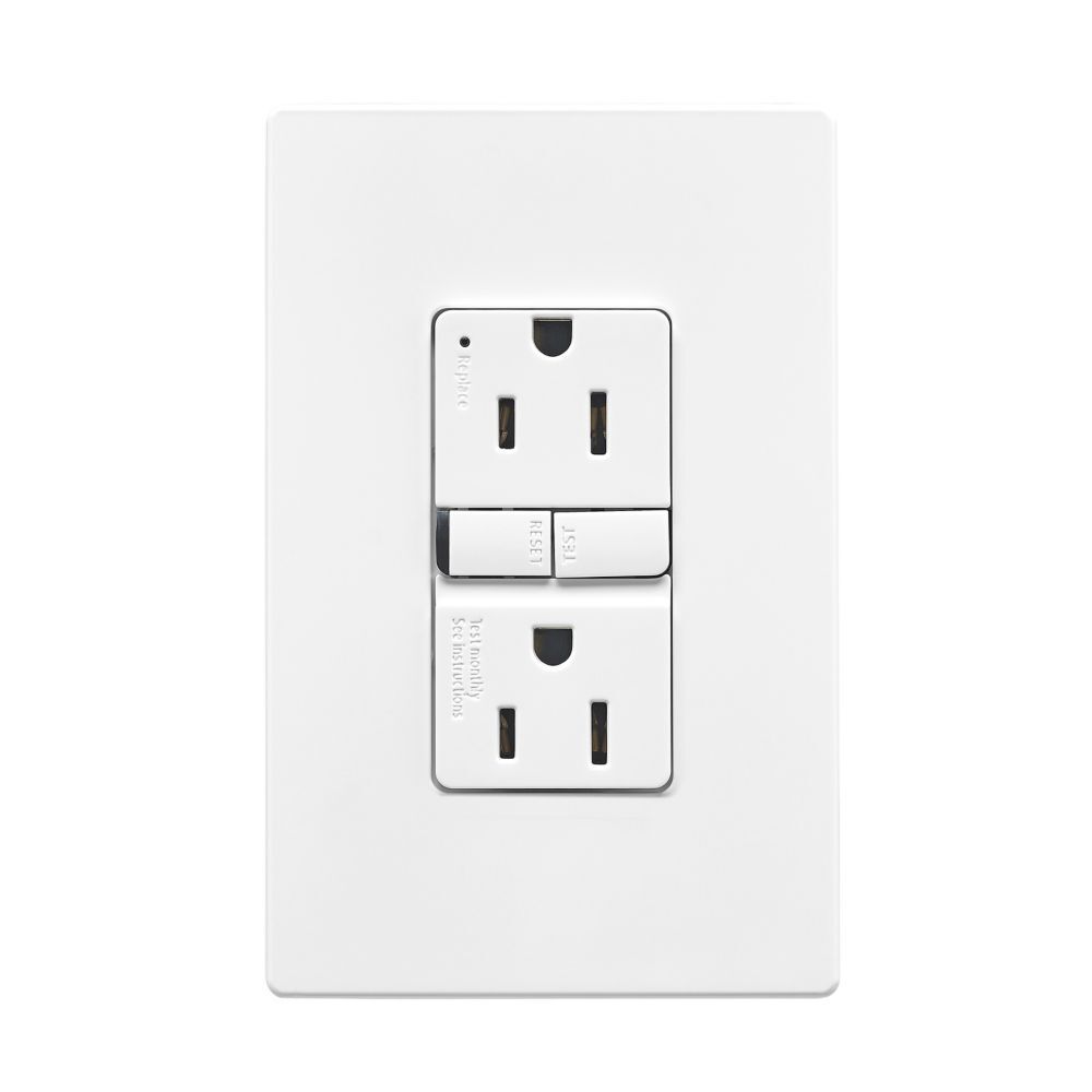 Eaton White Slim NEMA 5-15R Self-Test GFCI 14-10 Gauge, 15-A, 125-V
