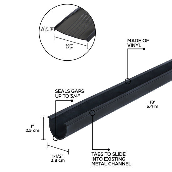 M-D Building Products Black Vinyl Replacement Garage Door Bottom Seal, 18-Ft