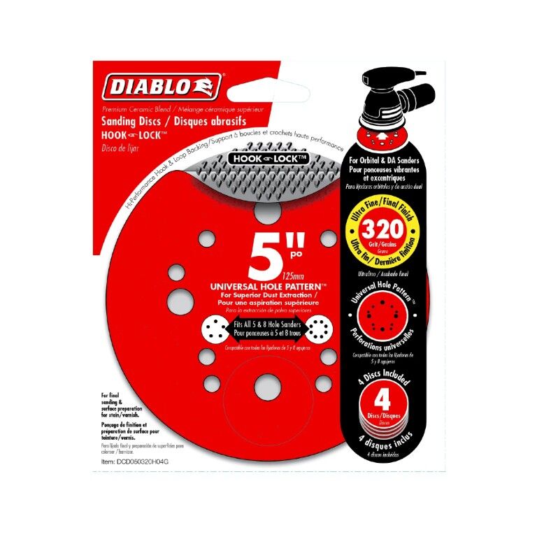 Diablo 5-In 320-Grit Hook & Lock ROS Sanding Discs, 4-Pk
