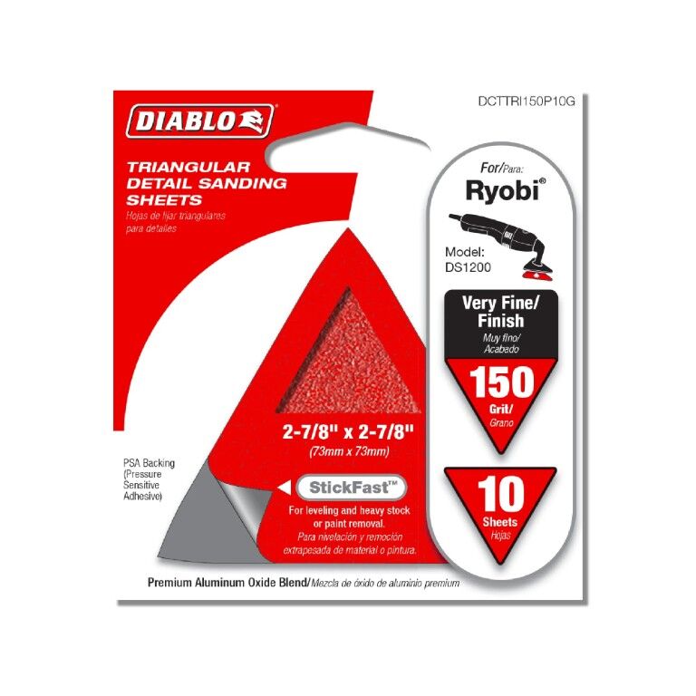 Diablo 60/100/150-Grit StickFast Triangular Detail Sanding Sheets, 2 7/8-In x 2 7/8-In, 10-Pk