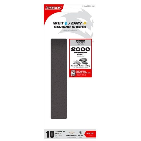 Diablo Tools 1/3 Sheet 2000-Grit Wet/Dry Sanding Sheets, 10-Pk