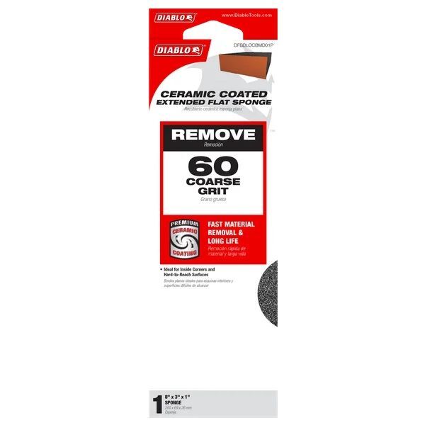 Diablo Tools 8-In x 3-In x 1-In 60-Grit Extended Flat Edge Sanding Sponge