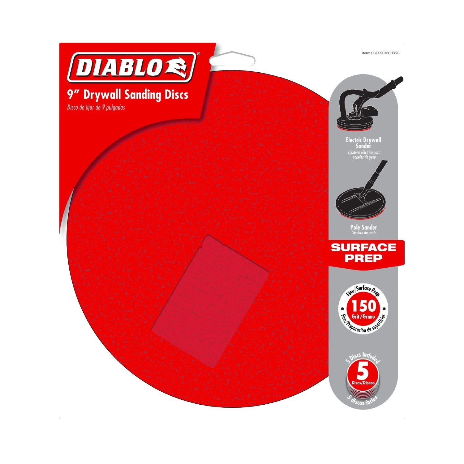 Diablo Tools 150-Grit Hook & Lock ROS Sanding Discs for Drywall, 9-In, 5-Pk