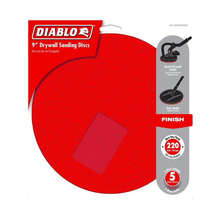 Diablo 220-Grit Hook & Lock ROS Sanding Discs For Drywall, 9-In, 5-Pk