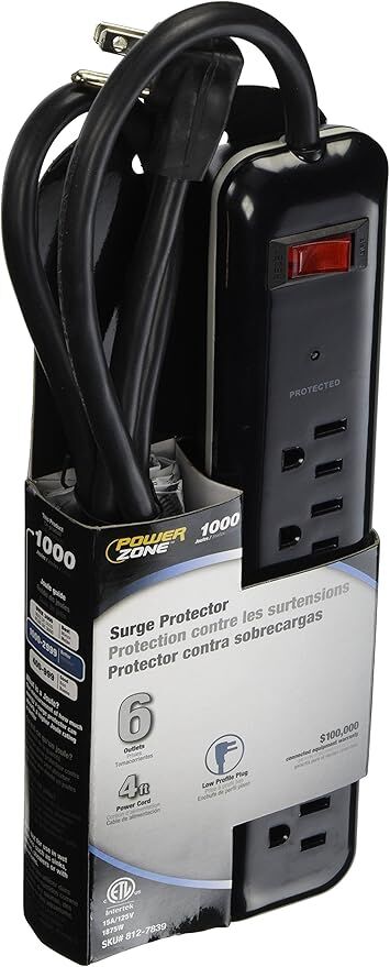 Powerzone Black 6 Outlet Surge Protector, 15-A