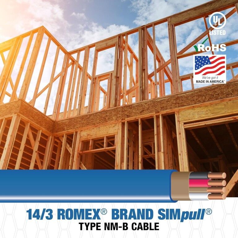 Southwire Romex SIMpull Blue NM-B Copper Cable 14 Gauge 3 Conductor Solid With Ground, 250-Ft