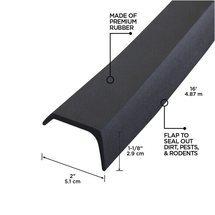 M-D Building Products Black Rubber Garage Door Bottom Seal, 16-Ft