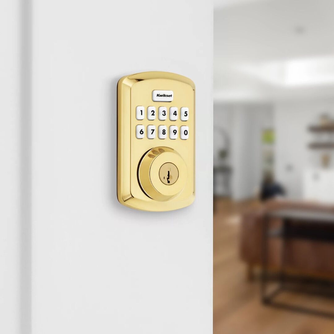 Kwikset Lifetime Polished Brass Powerbolt 250 Transitional Keypad Electronic Lock