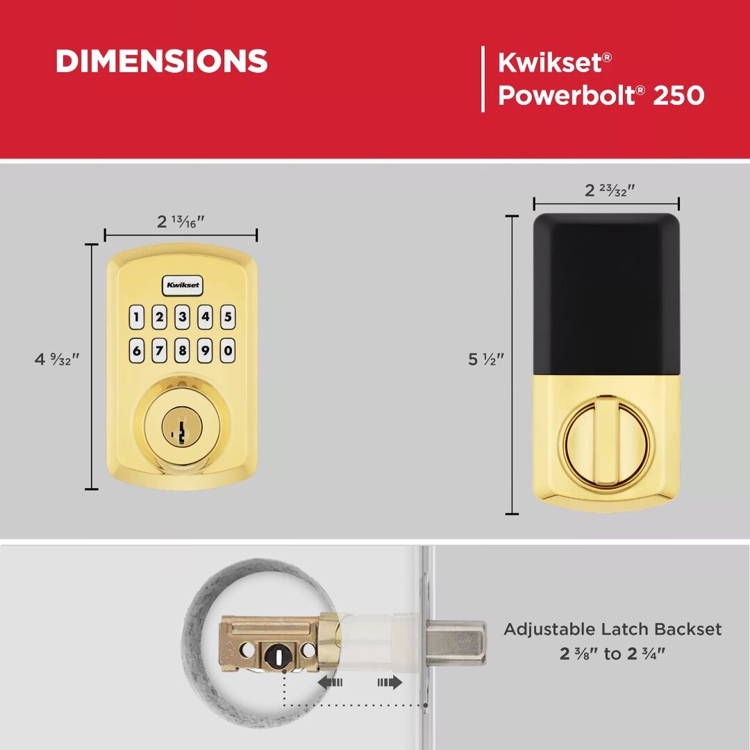 Kwikset Lifetime Polished Brass Powerbolt 250 Transitional Keypad Electronic Lock