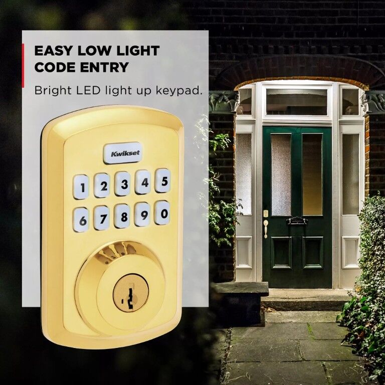 Kwikset Lifetime Polished Brass Powerbolt 250 Transitional Keypad Electronic Lock