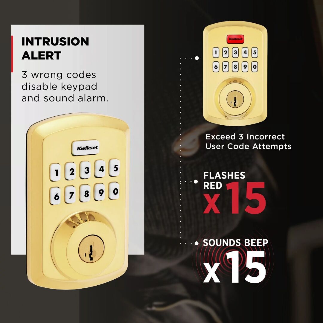 Kwikset Lifetime Polished Brass Powerbolt 250 Transitional Keypad Electronic Lock