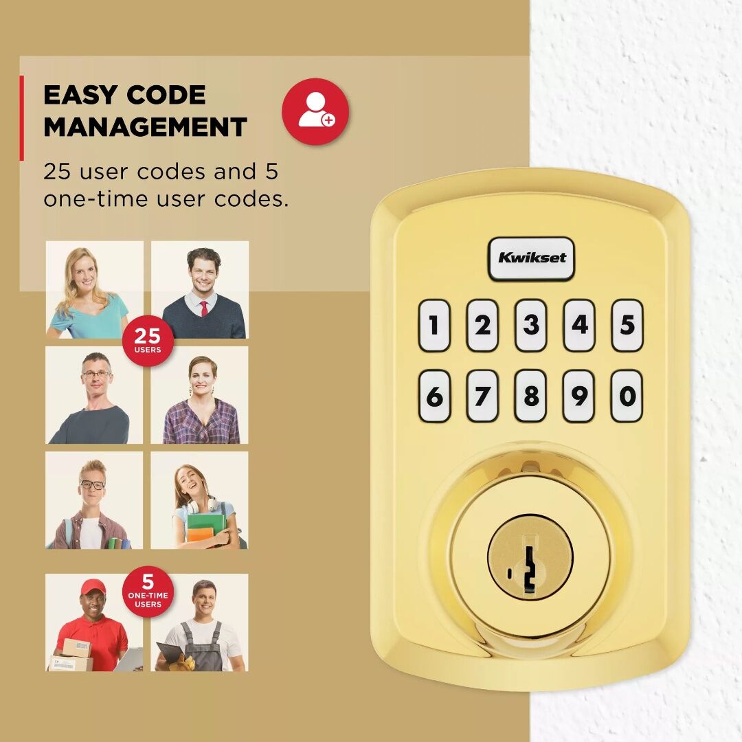 Kwikset Lifetime Polished Brass Powerbolt 250 Transitional Keypad Electronic Lock