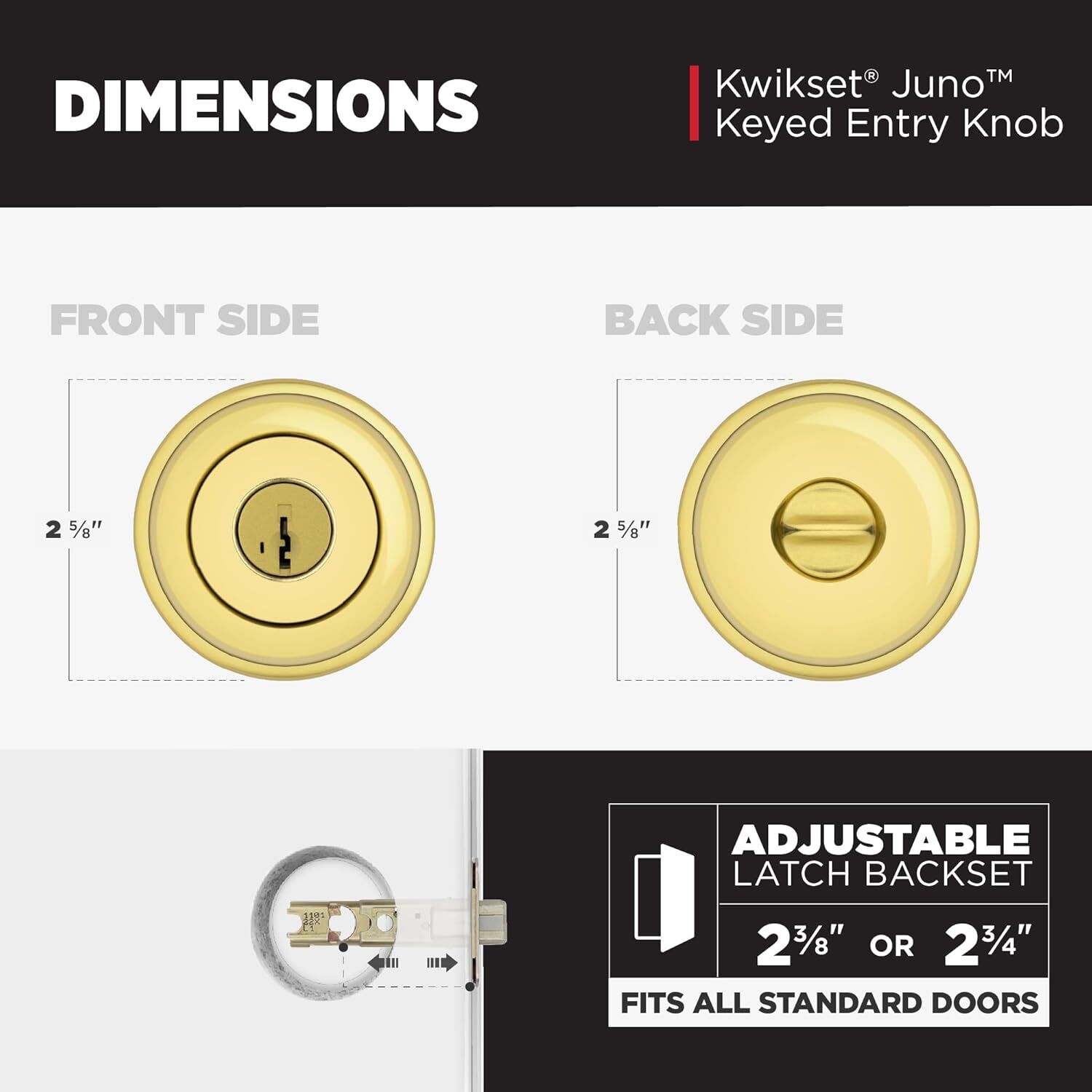 Kwikset Juno Brass Entry Door Knob with Lock and Key, 5 X 3-In