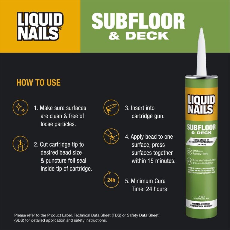 Liquid Nails Solvent Based Subfloor & Deck Interior/Exterior Construction Adhesive, 28-Oz