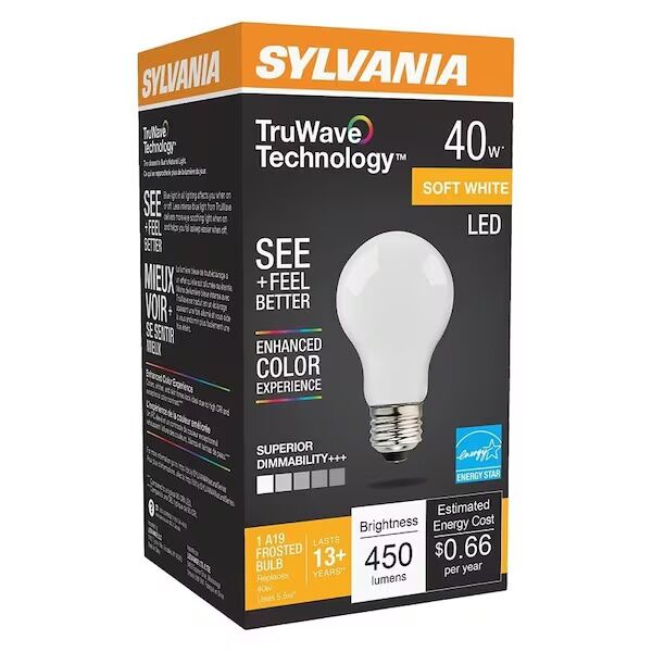 Sylvania Soft White A19 Dimmable LED Ligh Bulb, 5.5-W