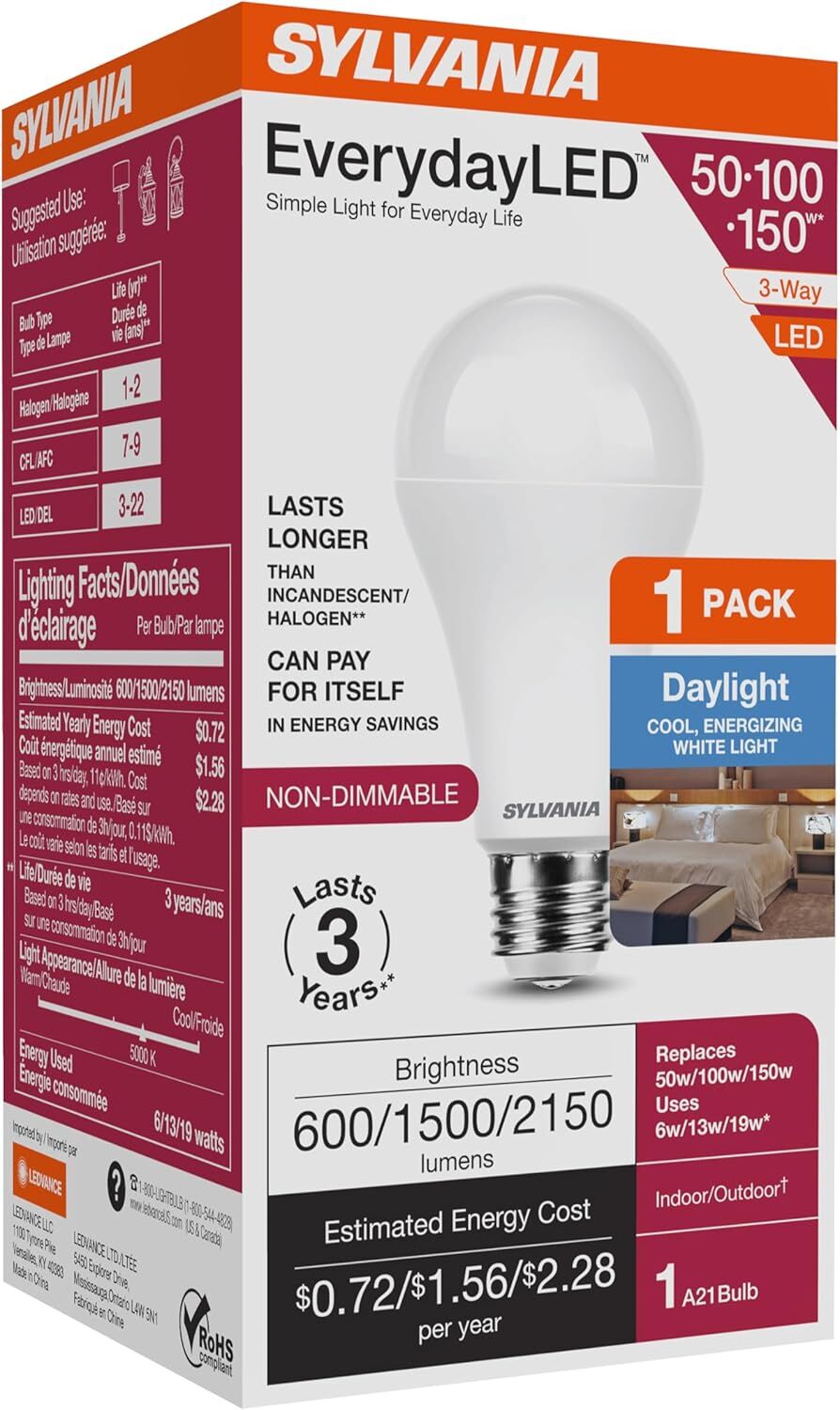 Sylvania A21 6/13/19 Watt Frosted Daylight 3-Way LED Light Bulb