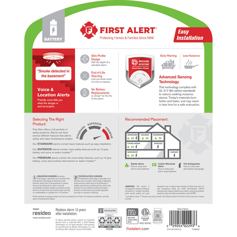 First Alert 10-Year Battery 2-In-1 Smoke & CO Alarm With Voice Alerts