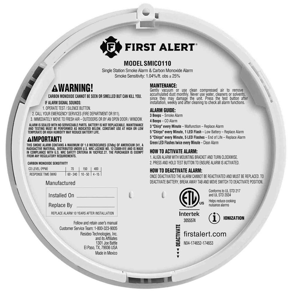 First Alert 10-Year Battery 2-in-1 Combination Smoke & Carbon Monoxide Alarm