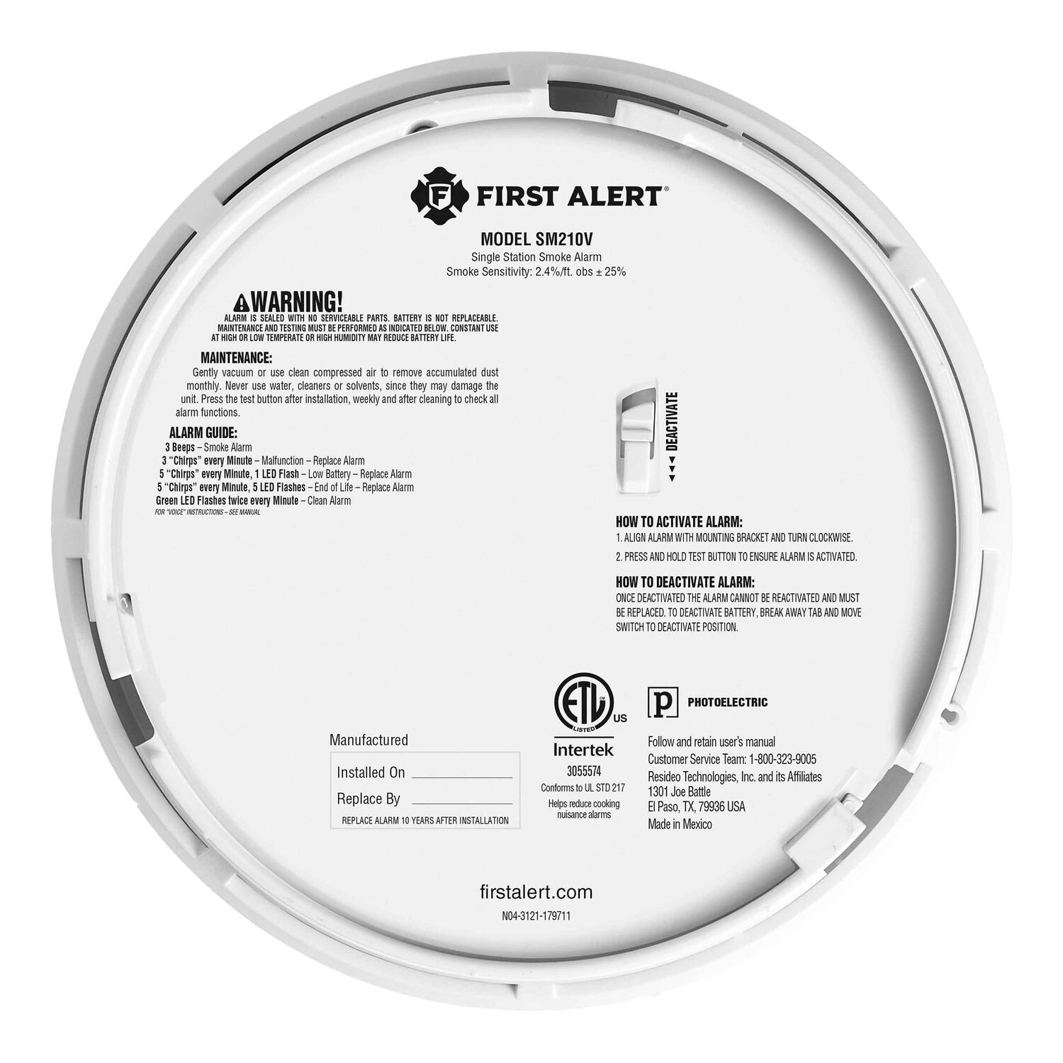 First Alert 10-Year Battery Smoke Alarm With Voice Alerts