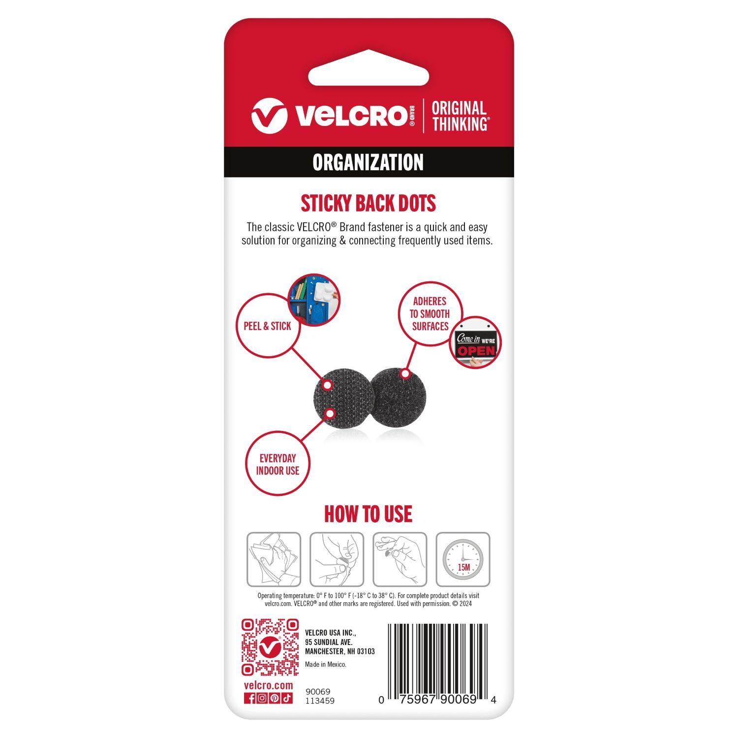 VELCRO Brand Sticky Back Dots, 5/8-In, 15-Pk