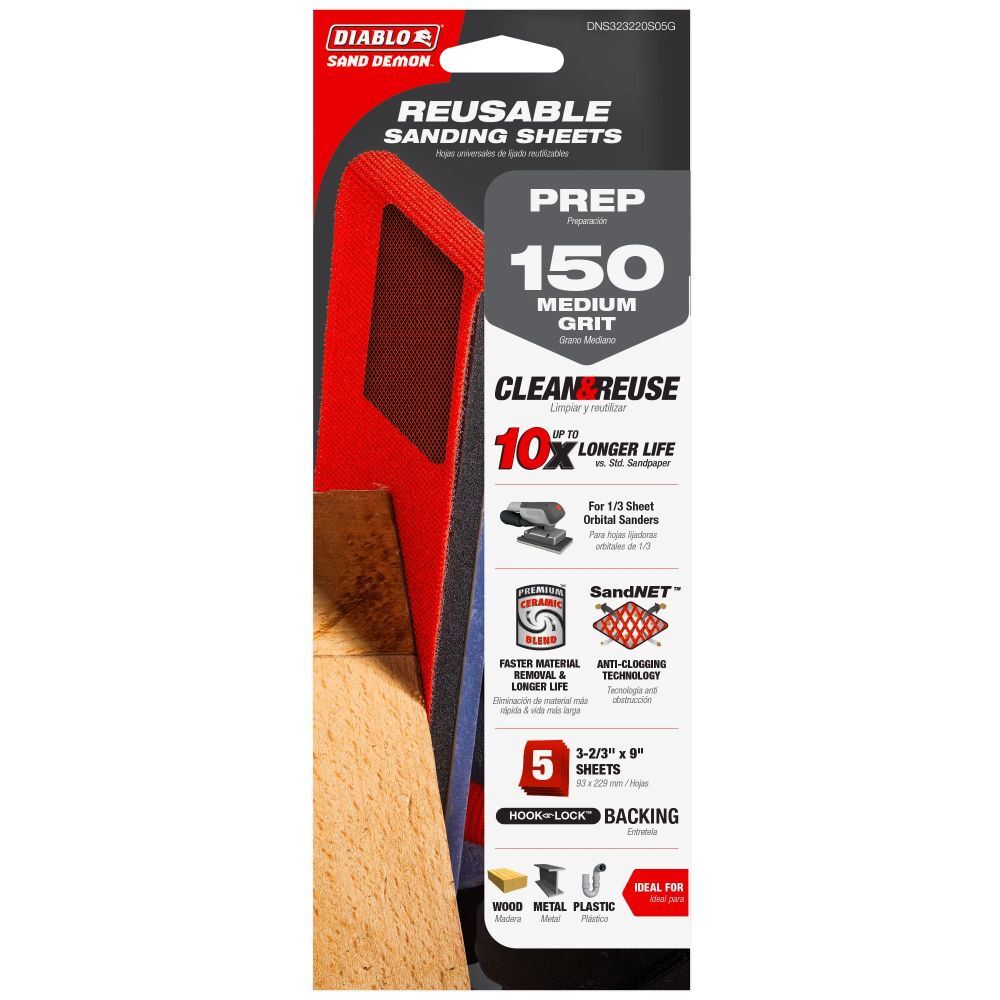 Diablo Tools 1/3 Sheet Sand Demon 150-Grit Reusable Sanding Sheets, 9-In x 3-2/3-In