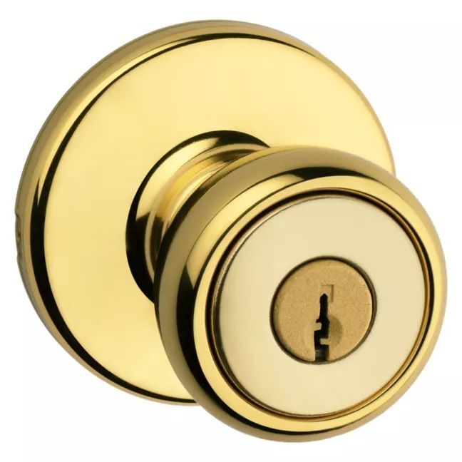Kwikset Polished Brass Tylo Knob Keyed with Pin & Tumbler