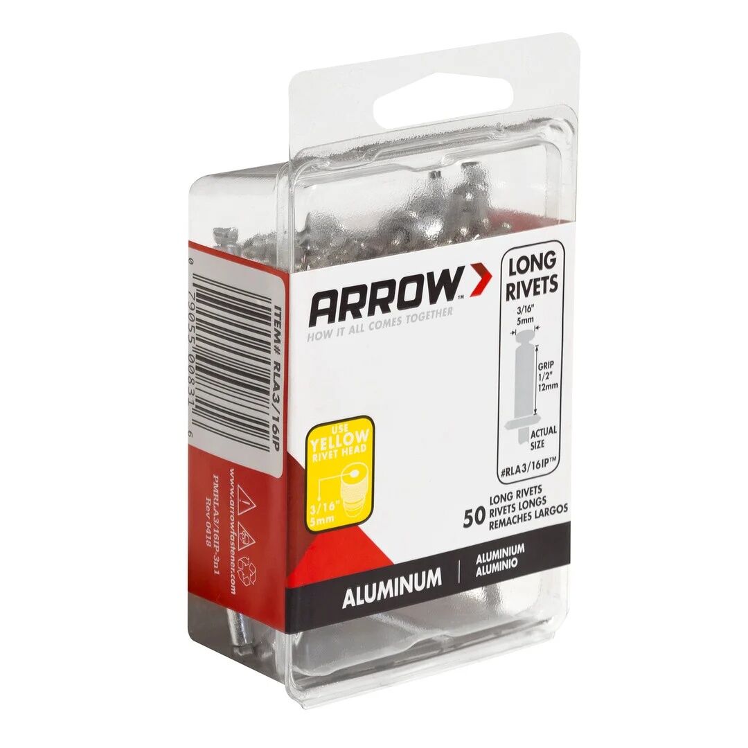 Arrow Fastener RLA3/16IP Long Aluminum Pop Rivets, 3/16-In, 50-Pk