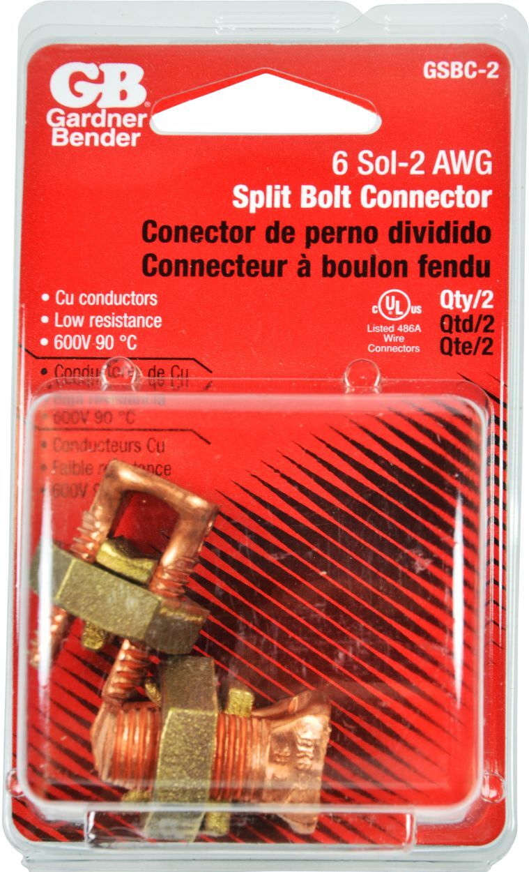 Gardner Bender  #6-#2 AWG Solid Copper Split Bolt Connector, 2-Pk