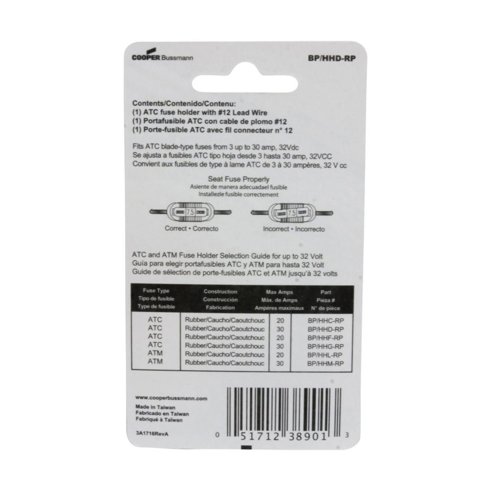 Bussmann ATC HHD Inline Fuse Holder, 30-A, 32-V DC