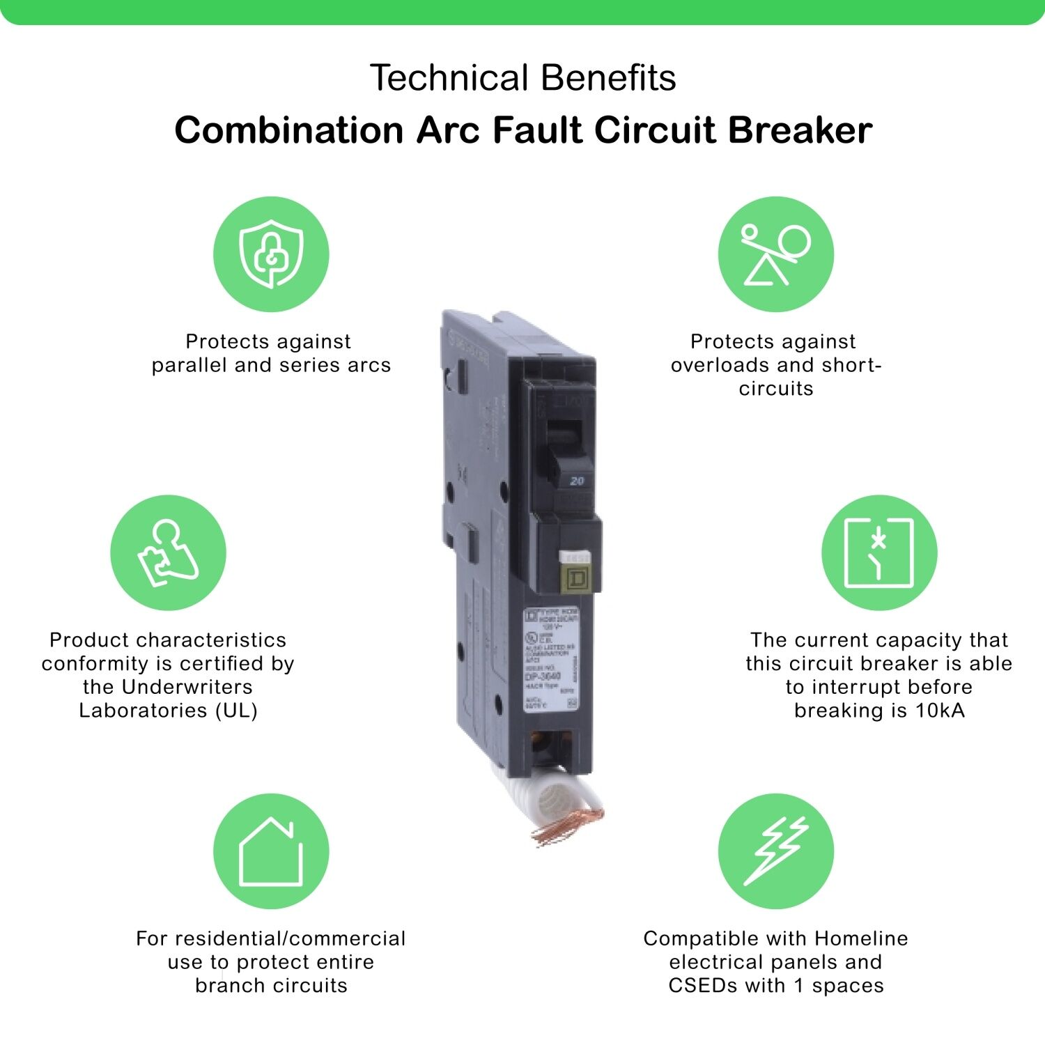 Square D Homeline Combination ARC-Fault 1-Pole Mini Circuit Breaker, 20-A, 120-V AC