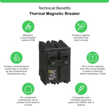Square D 30A Standard Type Plug In Homeline Mini Circuit Breaker, 120/240VAC