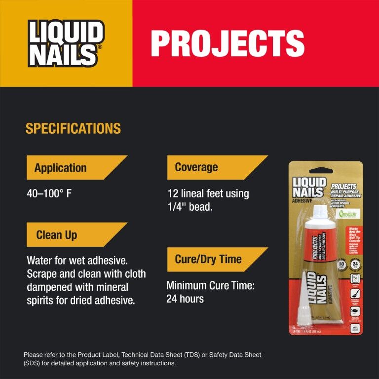 Liquid Nails Projects Interior & Exterior Multi-Purpose Repair Adhesive, 4-Oz