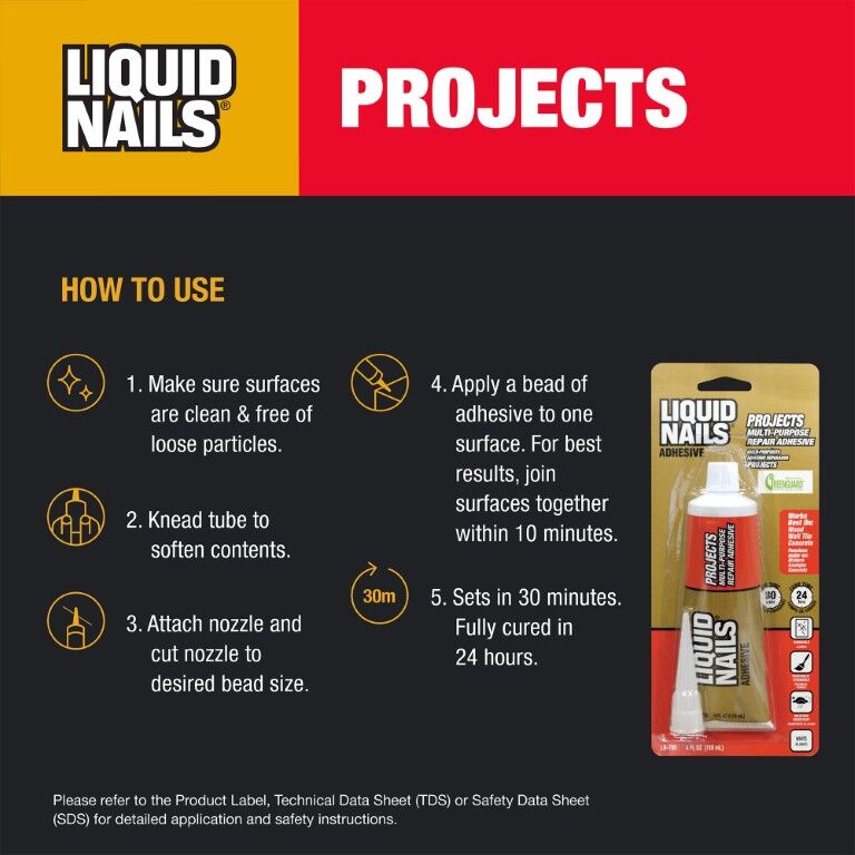 Liquid Nails Projects Interior & Exterior Multi-Purpose Repair Adhesive, 4-Oz