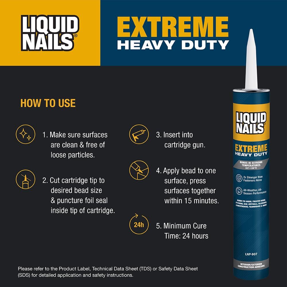 Liquid Nails Extreme Heavy Duty Interior & Exterior Construction Adhesive, 10-Oz