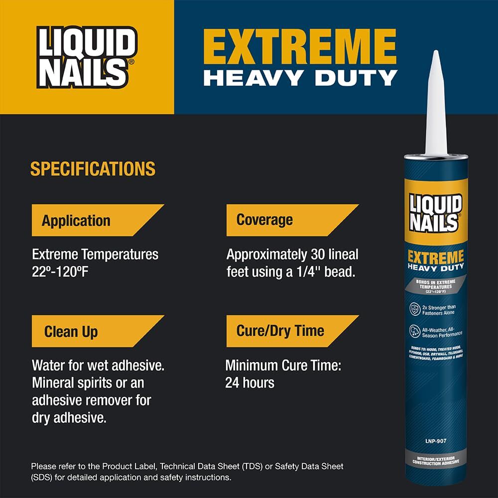 Liquid Nails Extreme Heavy Duty Interior & Exterior Construction Adhesive, 10-Oz