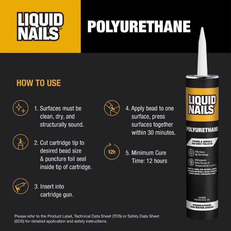 Liquid Nails Polyurethane Interior & Exterior Construction Adhesive, 10-Oz
