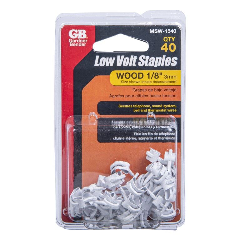 Gardner Bender White Low Voltage Fiber Insulated Steel Staples, 1/8-In, 40-Pk