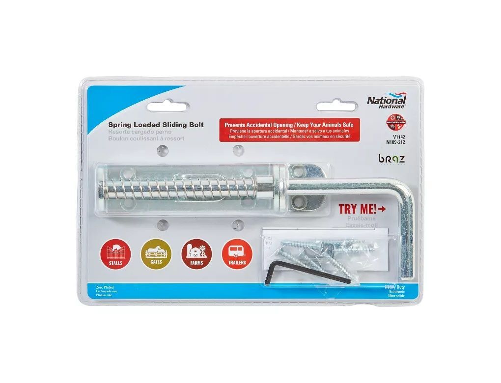 National Hardware Zinc Plated Spring Loaded Heavy Duty Sliding Bolt