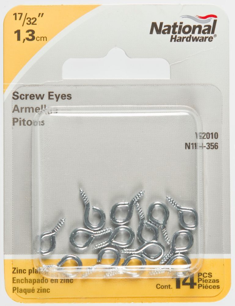 National Hardware Zinc Plated Screw Eyes, #216 - 1/2 x 17/32-In, 14-Pk