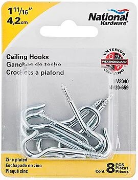 National Hardware Zinc Plated Ceiling Hooks, #12 x 1 11/16-In, 8-Pk